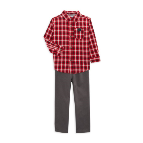 Calvin Klein Little Boys 2-Piece Plaid Shirt & Solid Pants Set