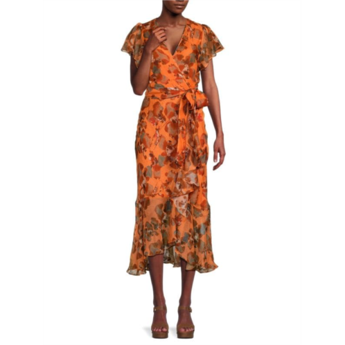 Tanya Taylor Blaire Floral Linen & Slik Midi Dress