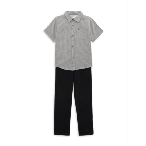 Calvin Klein Little Boys 2-Piece Micro Checked Shirt & Solid Pants Set