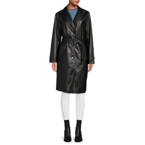 STOOSH Belted Faux Leather Trench Coat