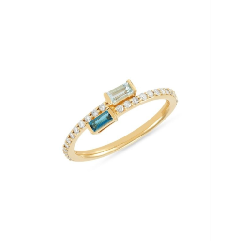 Saks Fifth Avenue 14K Yellow Gold, Baguette Topaz & Diamond Bypass Ring