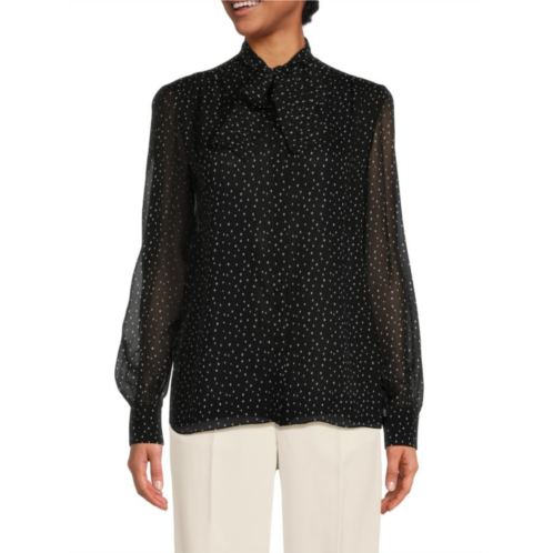 Giambattista Valli Dotted Bow Silk Blouse