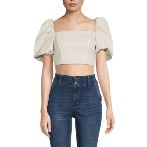Toccin Mira Faux Leather Puff Sleeve Top