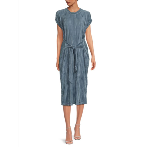 Andrew Marc Pleated Belted Midi Dress
