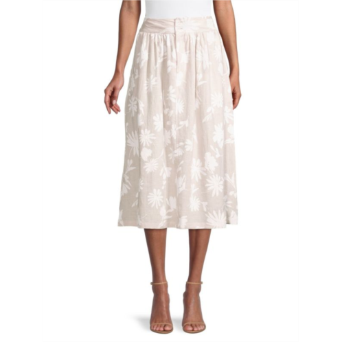 Rosso35 Floral Gathered Linen Midi-Skirt