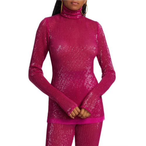 LaQuan Smith Sequined Turtleneck Mesh Top