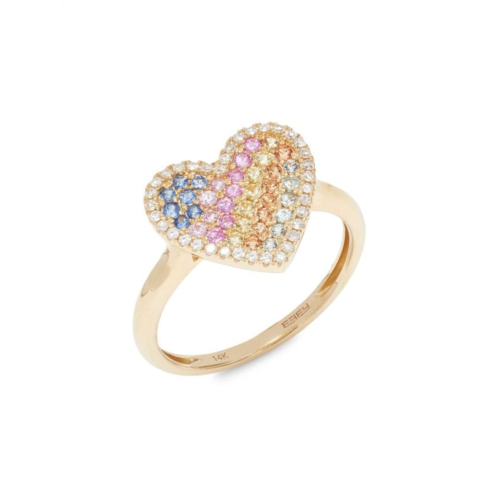 Effy 14K Yellow Gold, Sapphire & Diamond Heart Ring