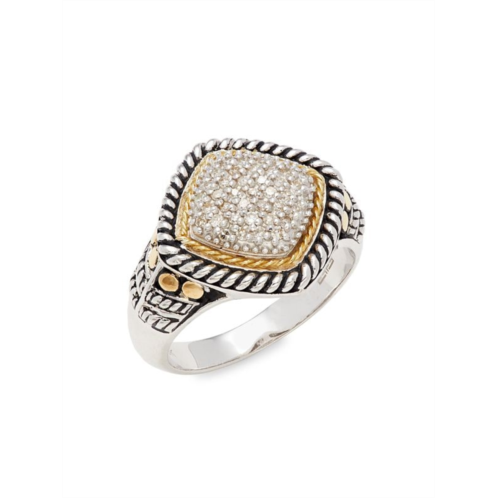 Effy Sterling Silver, 18K Yellow Gold & 0.22 TCW Diamond Ring