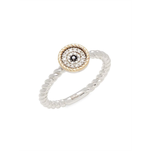 Effy 14K Yellow Gold, Sterling Silver & 0.08 TCW Pave Diamond Round Ring