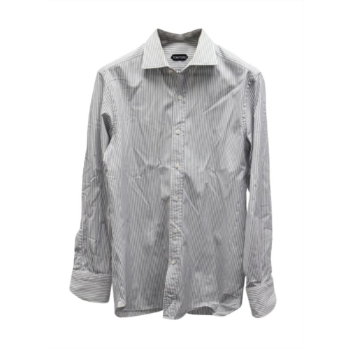 Tom Ford Striped Long-Sleeve Shirt In Grey Cotton