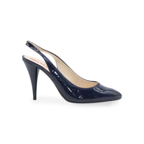 Prada Slingback Pumps In Navy Blue Patent Leather Heels Pumps