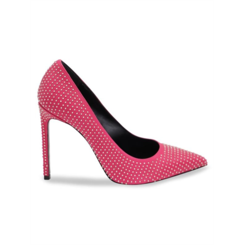 Saint Laurent Studded Pointed Toe Pumps In Pink Leather Heels Pumps