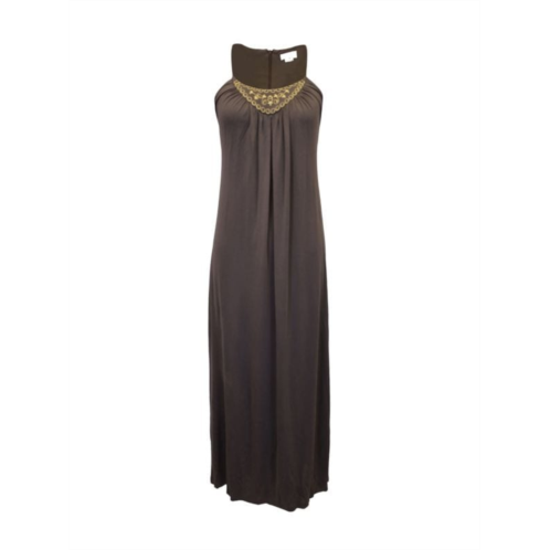 Celine Embroidered Sleeveless Maxi Dress In Grey Viscose