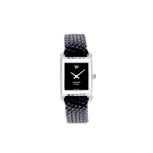 TOM FORD No. 004 27MM x 48MM Stainless Steel & Braided Leather Strap Watch