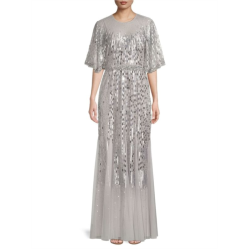 Aidan Mattox Beaded Cape Gown