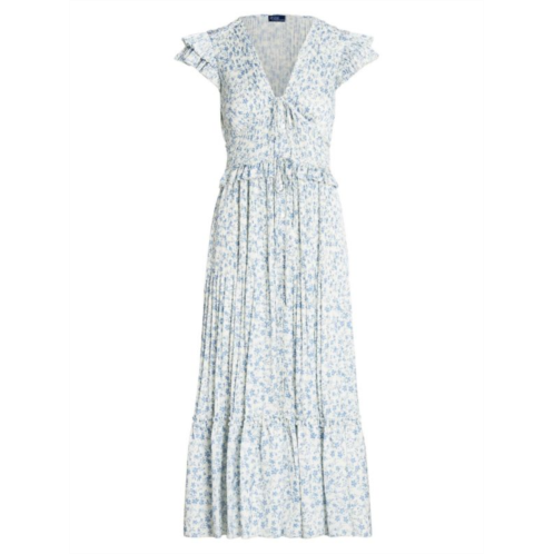 Polo Ralph Lauren Olea Pleated Floral Satin Midi Dress