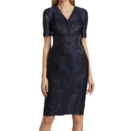 Talbot Runhof Metallic Floral-Jacquard Knee-Length Dress