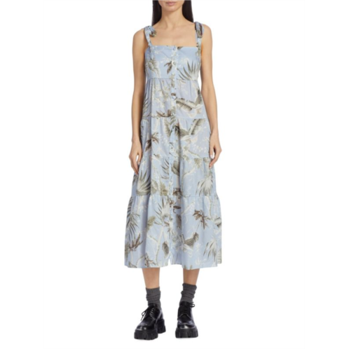 Erdem Leaf Print Tiered Midi Dress