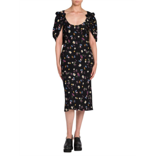 Stella McCartney Disty Drape Floral Midi Dress