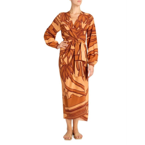 Johanna Ortiz Tropical Silk Wrap Midi Dress