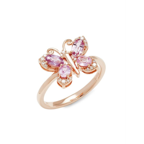 Effy 14K Rose Gold, Sapphire & Diamond Butterfly Ring