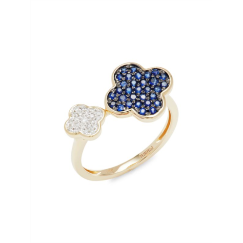 Effy 14K Yellow Gold, Sapphire & Diamond Clover Ring