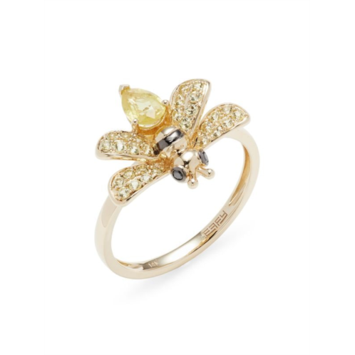 Effy 14K Yellow Gold, Sapphire & Diamond Bee Ring