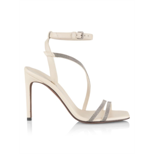 Brunello Cucinelli Beaded Strappy Leather Heel Sandals