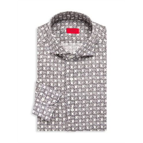 Isaia Medallion Linen Dress Shirt