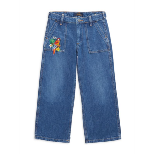Ralph Lauren Little Girls Embroidered Wide Leg Jeans