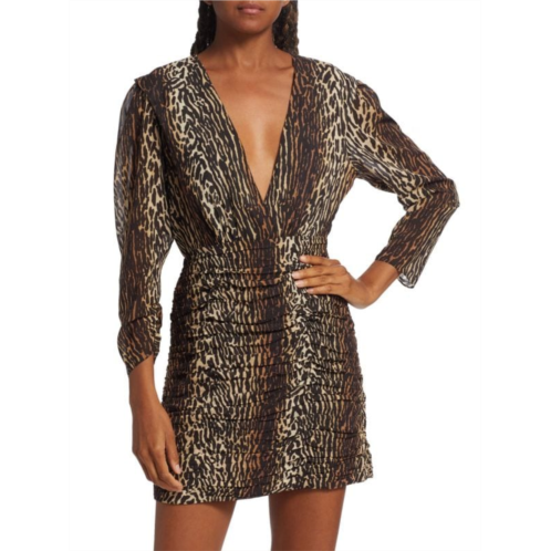 Rixo Golden Leopard Stretch Silk Mini Dress