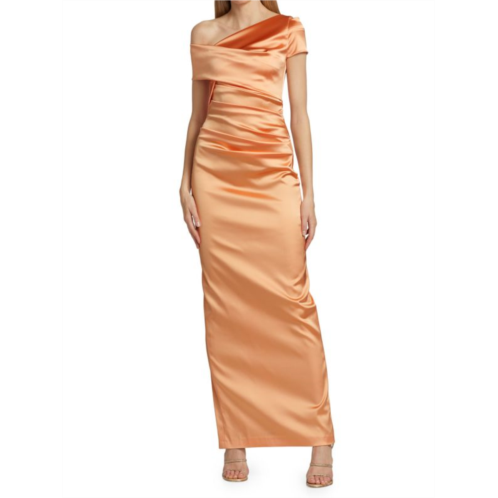 Talbot Runhof Draped One Shoulder Duchesse Satin Gown