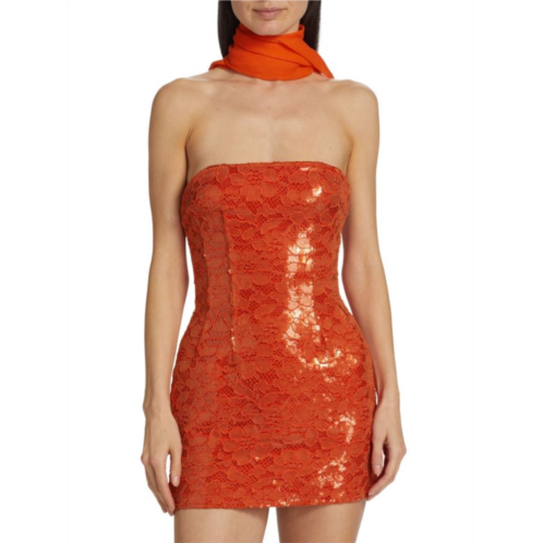 LaQuan Smith Strapless Lace & Sequin Mini Dress