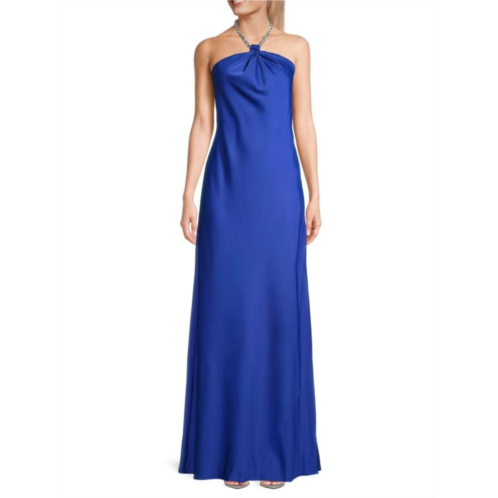 Liv Foster Satin Chain Halter Gown