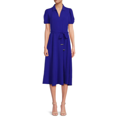 DKNY Ruched Sleeve Belted Midi Dress