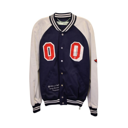 Off White Eagle Patch Varsity Jacket In Navy Blue Cotton