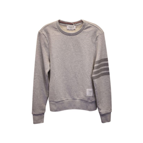 Thom Browne 4-Bar Crewneck Sweatshirt In Light Grey Cotton