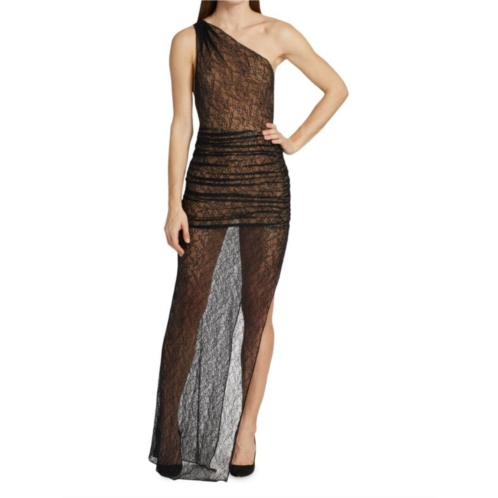 LaQuan Smith Backless Sheer Lace Gown