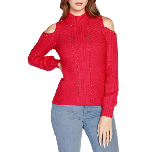 Belldini Embellished Cold Shoulder Mockneck Sweater