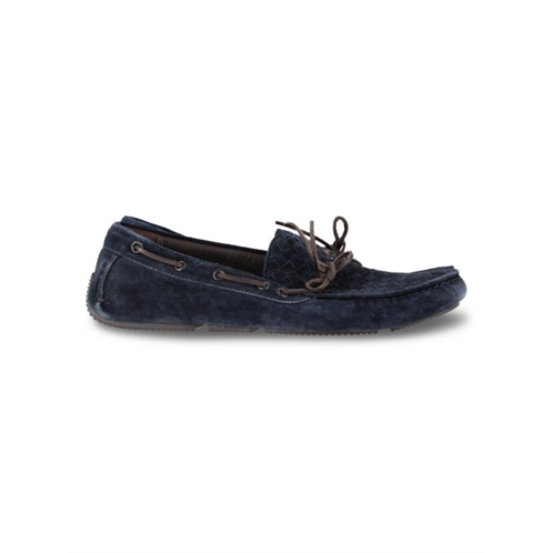 Bottega Veneta Intrecciato Driving Loafers In Blue Suede Flats Loafers