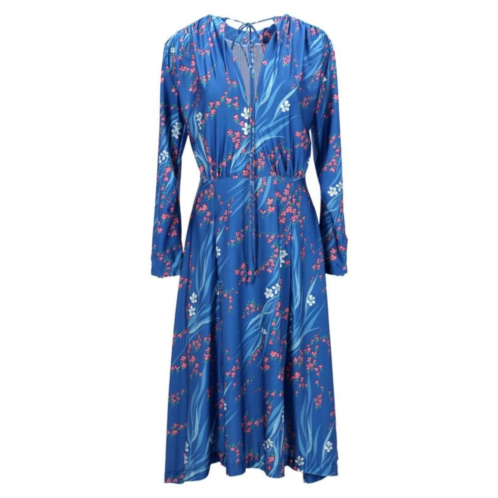 Balenciaga Sakura-Print Midi Dress In Blue Polyester