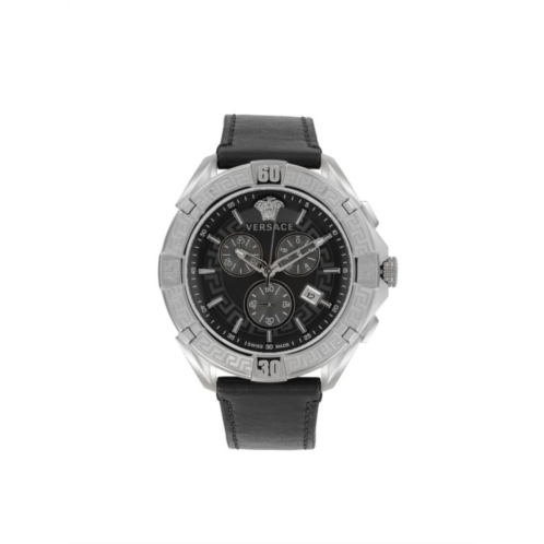 Versace V-Greca Chrono 46MM Stainless Steel & Leather Strap Watch