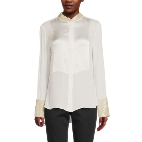 TWP Embellished Trim Silk Blouse