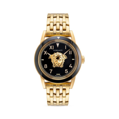 Versace V-Palazzo 43MM IP Goldtone Stainless Steel & Diamond Bracelet Watch