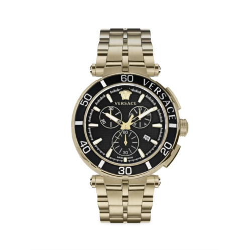 Versace Greca Chrono 45MM IP Goldtone Stainless Steel Bracelet Watch