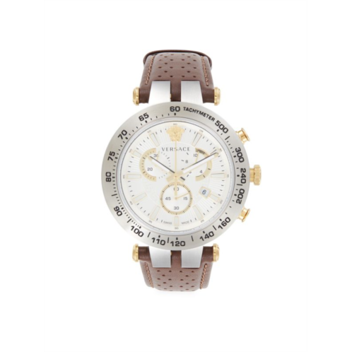 Versace Bold Chrono 46MM Stainless Steel & Leather Strap Chronograph Watch
