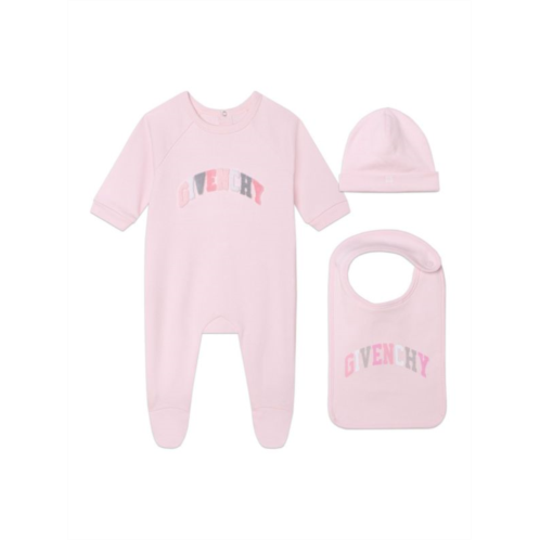 Givenchy Babys Logo 3-Piece Footie, Bib & Beanie Set