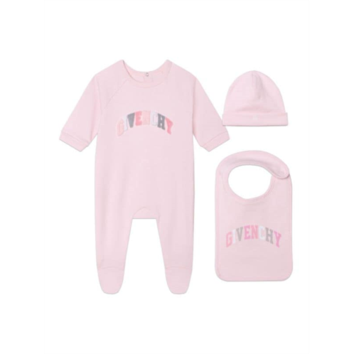 Givenchy Babys Logo 3-Piece Footie, Bib & Beanie Set