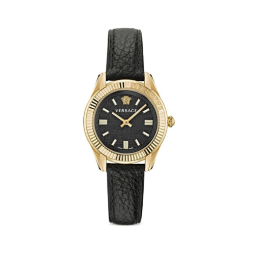 Versace Greca Time 35MM Goldtone Stainless Steel & Leather Watch