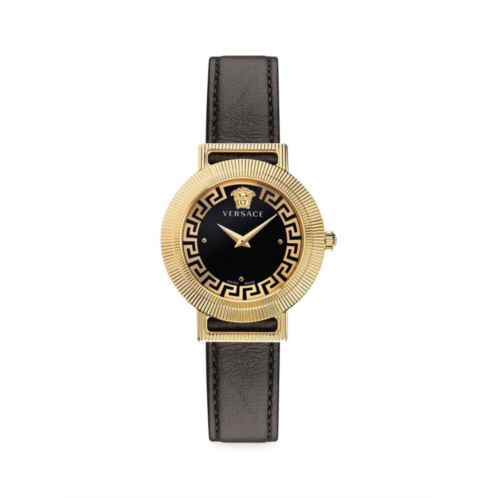 Versace Greca Chic 36MM IP Goldtone Stainless Steel & Leather Strap Watch